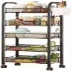 BENBOR Fruit Basket for Kitchen,5 Tier Fruit and Vegetable Storage Basket Cart,Stackable Metal Mesh Rolling Storage Trolley Cart,Slim Storage Organizer Stand on Wheel for Kitchen (Black) view 1