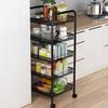 BENBOR Fruit Basket for Kitchen,5 Tier Fruit and Vegetable Storage Basket Cart,Stackable Metal Mesh Rolling Storage Trolley Cart,Slim Storage Organizer Stand on Wheel for Kitchen (Black) view 2