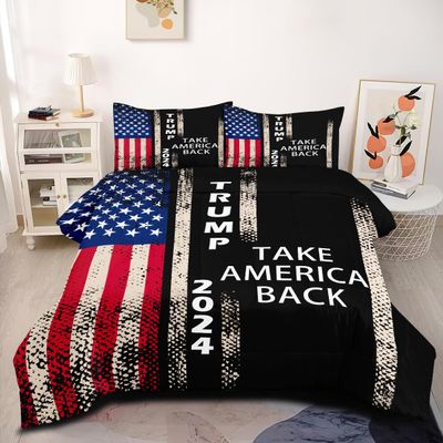CCoutueChen Black USA Flag Comforter Set Twin Size,Trump Take American Back Bedding Set for Teens Boys, 2 Pieces Soft Fluffy Down Comforter with 1 Pillowcase