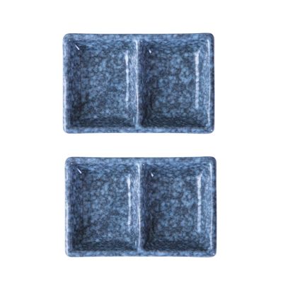 OYUCDAGQ Condiment Tray Japanese Retro Sauce Dish Multipurpose Porcelain Side Dish Bowl Seasoning Dishes Soy Dipping Sauce Dishes Set Of 2 Household Dipping Dish Dip Sets(Blue)