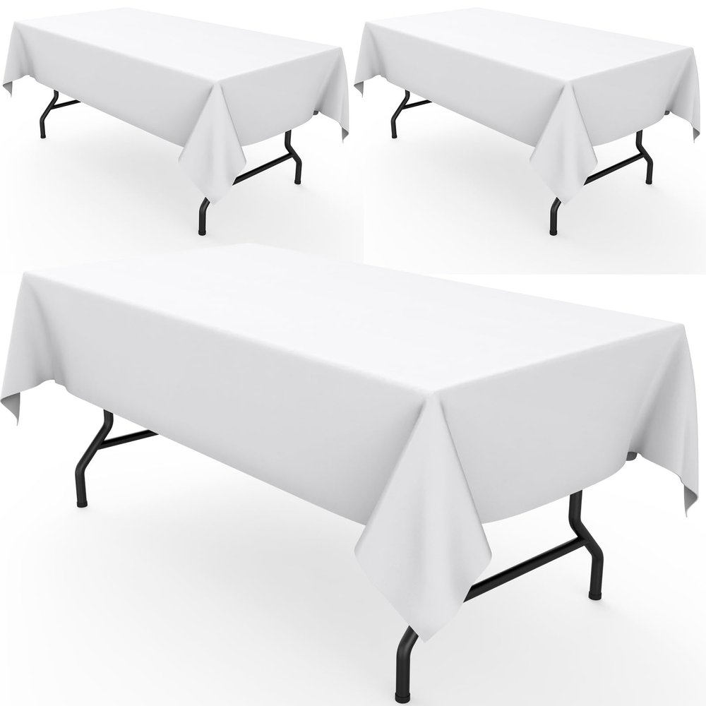Pureegg Polyester Tablecloth 60" x 102" Reusable Washable 3 Pack White
