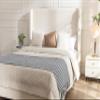 NTYUNRR Upholstered Bed Frame Queen Size, 54" Tall Headboard Wingback Upholstered Platform Bed Frame for Kids Teens Adults Bedroom Strong Wood Slats Support/No Box Spring Needed/Easy Assembly, Beige view 3