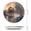 10" Wall Hanging Plates, Lake Flow Winter Cold Decorative Plates, Ceramic Wall Art, Kitchen Home Decor, Salad/Dessert Plates, Porcelain Tray with Display Stand view 2