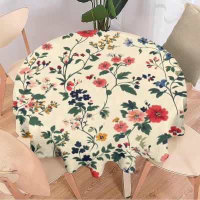 Dunmat Vintage Colorful Flowers Round Tablecloth, Rustic Leaves Nature Plants Reusable Circle Table Cloths Heat Stain Resistant Table Cover for Dining Kitchen Indoor Outdoor Party Decoration 50"