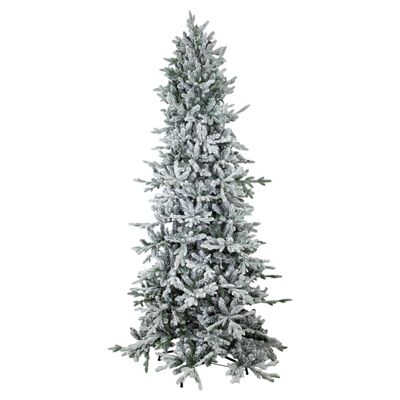 Sunnydaze 8ft Stately and Slim Artificial Christmas Tree - Unlit Flocked Christmas Tree with Hinged Branches - with Foldable Metal Stand