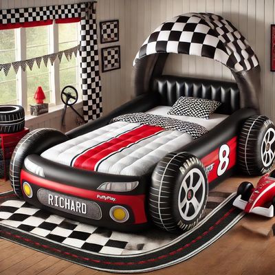 Justina James Inflatable Race Car Bed - PuffyPlay Designs - Red - (Mattress Not Included)