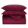 Elegant Comfort Luxury 3-Piece Velvet Corduroy Stripe Quilt Set, Ultra Soft Bedspread - Cozy Velvet Coverlet Set - 3PC Medium Weight Quilted Set with Matching Pillow Shams, Full, Burgundy view 1