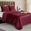 Elegant Comfort Luxury 3-Piece Velvet Corduroy Stripe Quilt Set, Ultra Soft Bedspread - Cozy Velvet Coverlet Set - 3PC Medium Weight Quilted Set with Matching Pillow Shams, Full, Burgundy view 3
