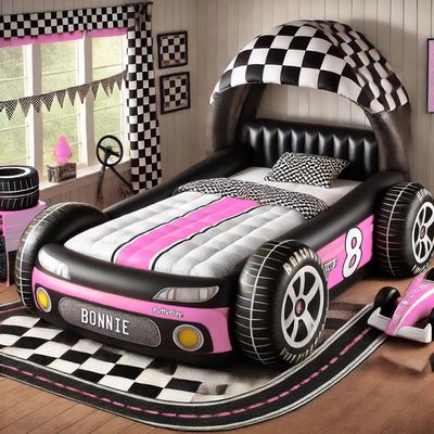 Justina James Inflatable Race Car Bed - PuffyPlay Designs - Pink - (Mattress Not Included)