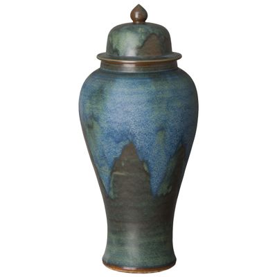 Emissary 24 in. H Round Porcelain Ginger Jar in Verdi Blue with High-fire treatment