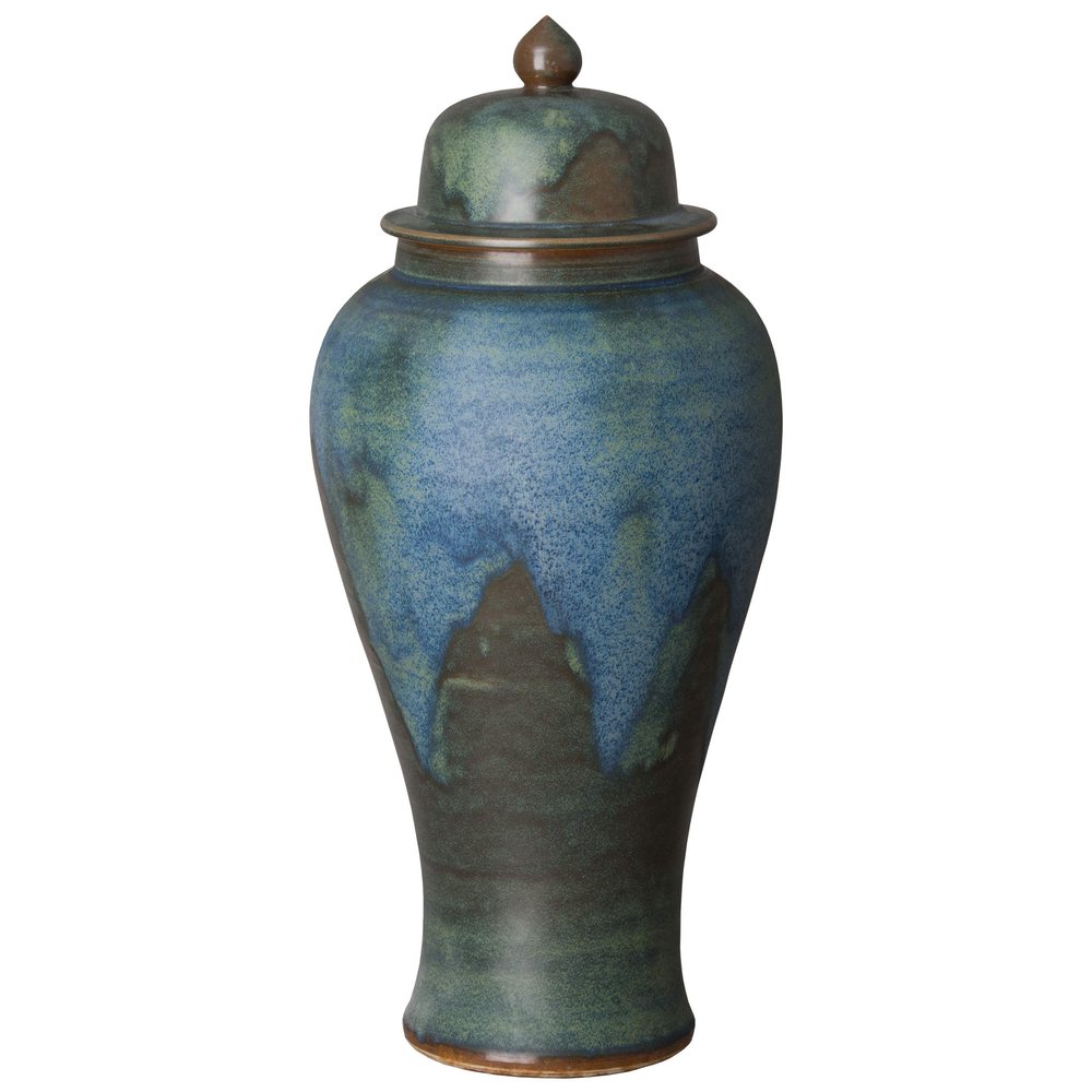 Emissary 24 in. H Round Porcelain Ginger Jar in Verdi Blue with High-fire treatment