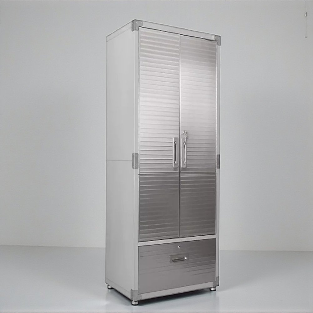 Durable Stainless Steel Tall Storage Cabinet with Bottom Drawer and Secure Locking Mechanism and Adjustable Shelves for Organized Storage, (Granite, 36 W x 24 D x 72 H)
