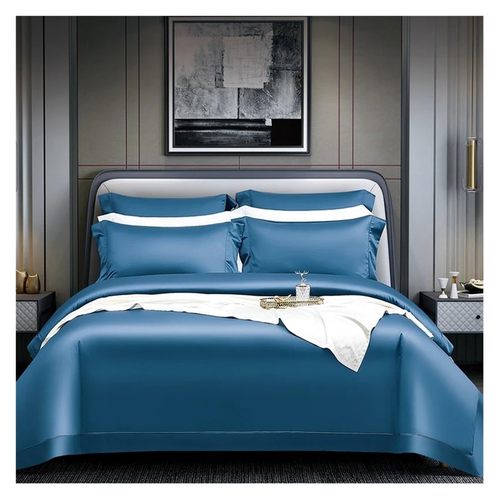 1400TC Egyptian Cotton Bedding Set White bedlinen 106''x90''US Size Duvet Cover Fitted Sheet with Elastic Pillowcase 4pcs,Bed