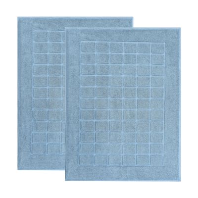 Superior 100% Cotton Bathmat Set, Bath Mats, Bathroom Decor, Shower, Bathtub Essentials, Home Accessories, Small Washable Rug, No Backing, Heavyweight, Nora Collection, Set of 2, 22" x 35", Denim Blue