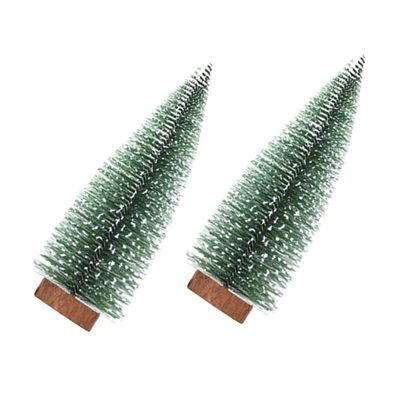 KONTONTY 2pcs Miniature Christmas Tree Ornaments Frosted Pine Tabletop Decor for Home Office Festive Displays Premium Craftsmanship for Holiday Cheer
