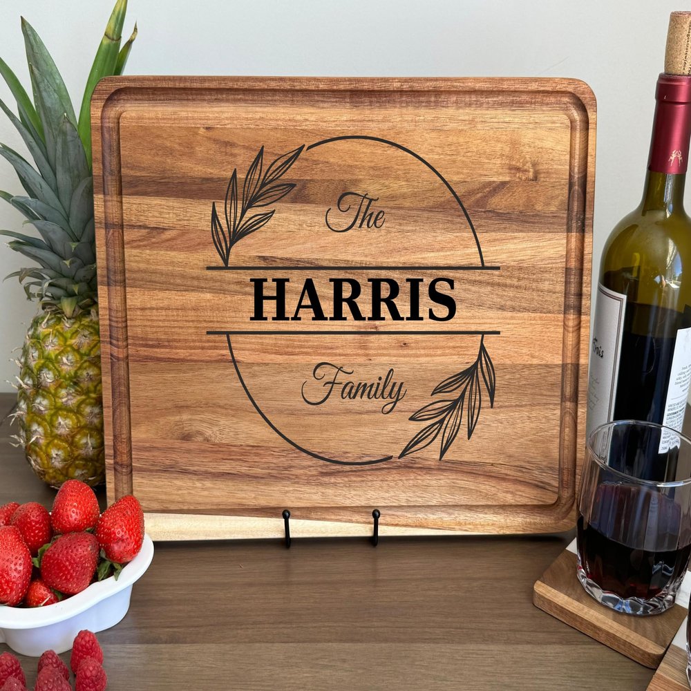 Bamboo Wood Cutting Board for Kitchen - 1 inch Thick - Cheese Charcuterie Board, Christmas Gifts with Side Handles and Juice Grooves, Personalized Cutting Board with name