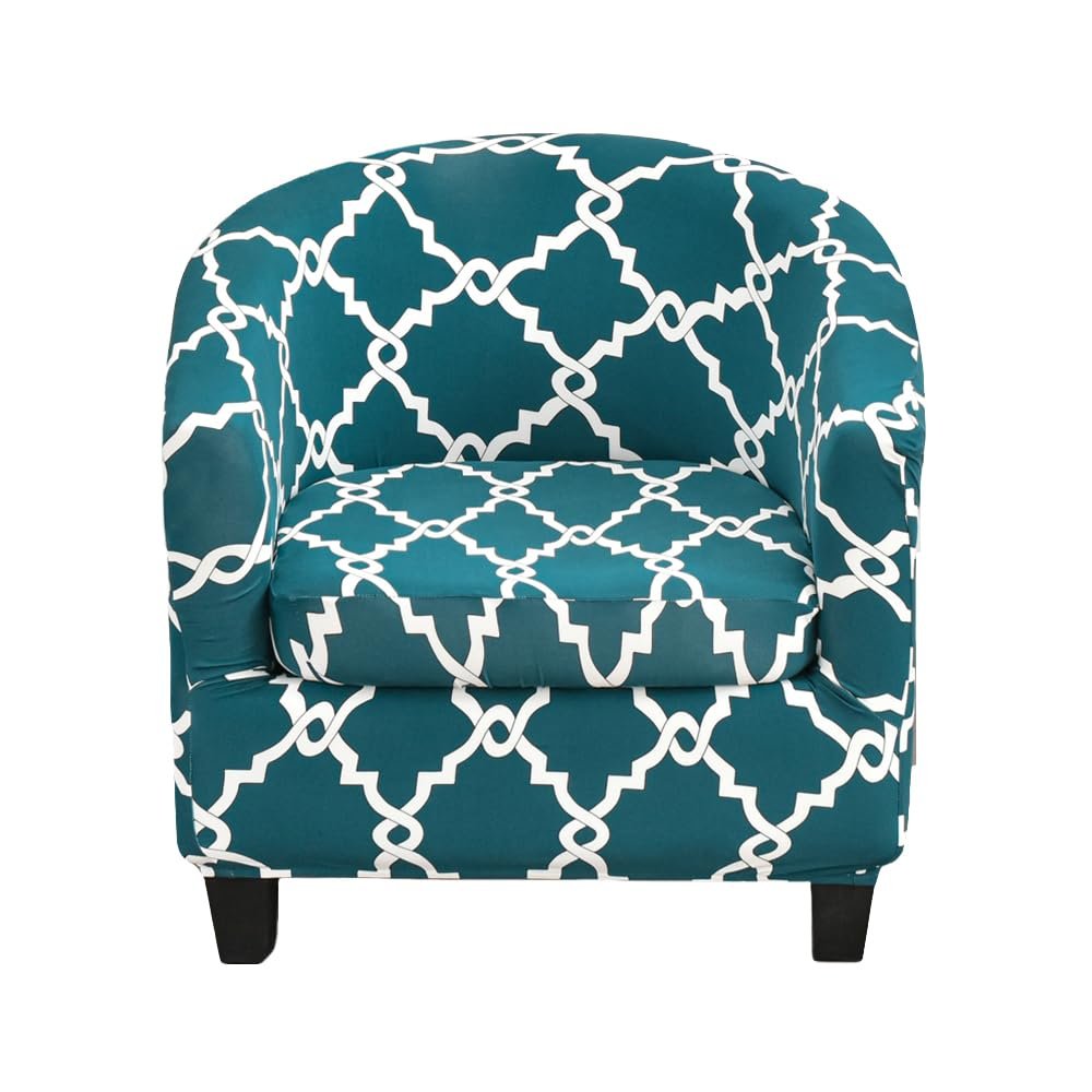 AnLinBao Stretch Tub Chair Covers 2-Piece Club Chair Slipcover with Cushion Cover Soft Spandex Armchair Slipcover Non-Slip Furniture Protector for Living Room (Vine Teal)