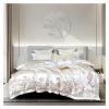 Luxury White Embroidery Egyptian Cotton Bedding Set Satin Smooth Duvet Cover Flat/Fitted Sheet Pillowcases 4Pcs,Bed view 1