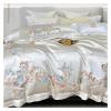 Luxury White Embroidery Egyptian Cotton Bedding Set Satin Smooth Duvet Cover Flat/Fitted Sheet Pillowcases 4Pcs,Bed view 2