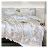Luxury White Embroidery Egyptian Cotton Bedding Set Satin Smooth Duvet Cover Flat/Fitted Sheet Pillowcases 4Pcs,Bed view 4