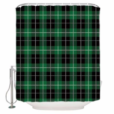 Teamery Shower Curtain with Hooks, Christmas St. Patrick's Day Green Black Lattice Buffalo Check Decor Shower Curtains for Bathroom Waterproof Fabric Bathroom Accessories Bathtub Decor, 72"x72"
