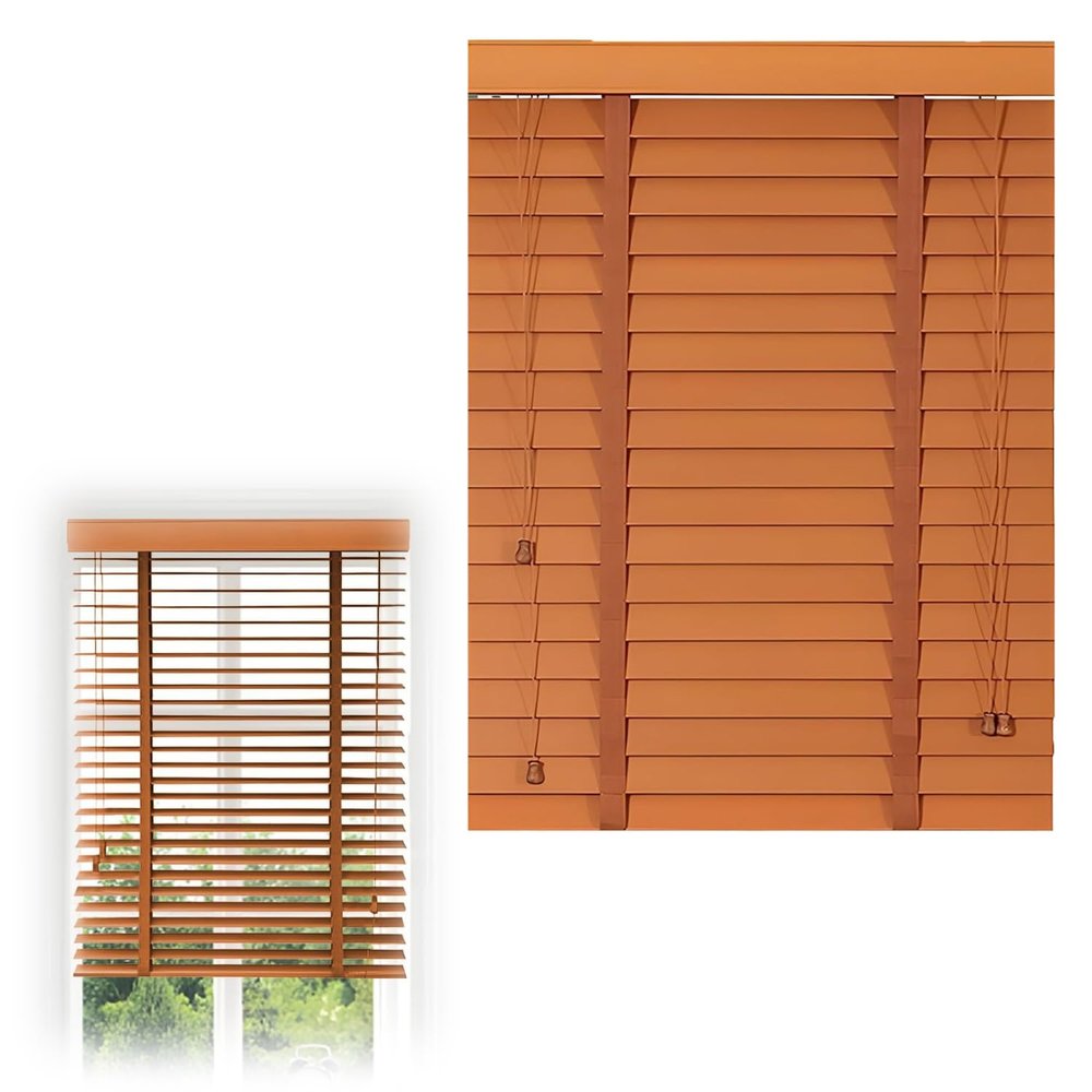2" Slats Wooden Blinds for Windows Room Darkening Shades Horizontal Venetian Blinds Inside/Outside Mount Shades for Office, Bedroom, Living Room Cordless(34" W x 72" H)