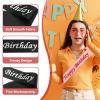 PATIKIL Birthday Girls Sash, Glitter Birthday Sash for Women Satin Princess Queen Sash Party Decorations with Safety Pin for Party Gifts Favors, Black with Silver Foil Lettering view 3