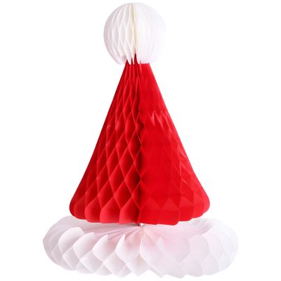 12 X 8.7 Inch 3D Honeycomb Santa Hat Hanging Decor - Paper Christmas Hat with Foldable Design - Tissue Paper Decorations for Ceiling, Door, Window, Table Centerpiece