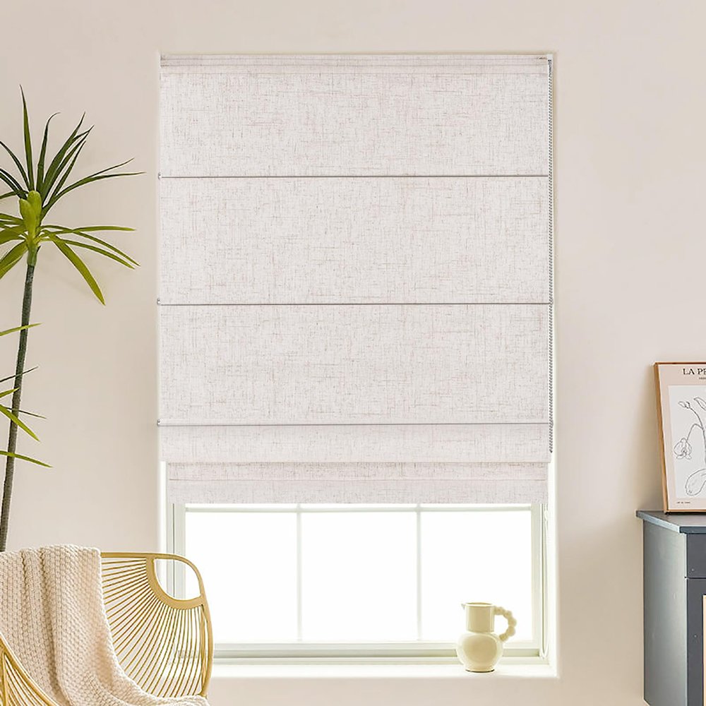 Roman Shades for Windows, 100% Blackout Heat Blocking Room Darkening Roman Blinds for Home Living Room Door Bedroom, Linen Color, 69" W x 64" H