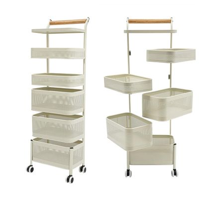 BILPIKOGoo Rotating Kitchen Storage Rack with Wheels, 5 Tier Organizer for Fruits and Vegetables, Bathroom Shelf, Mobile Utility Cart for Kitchen Living Room Dorm Office Bathroom