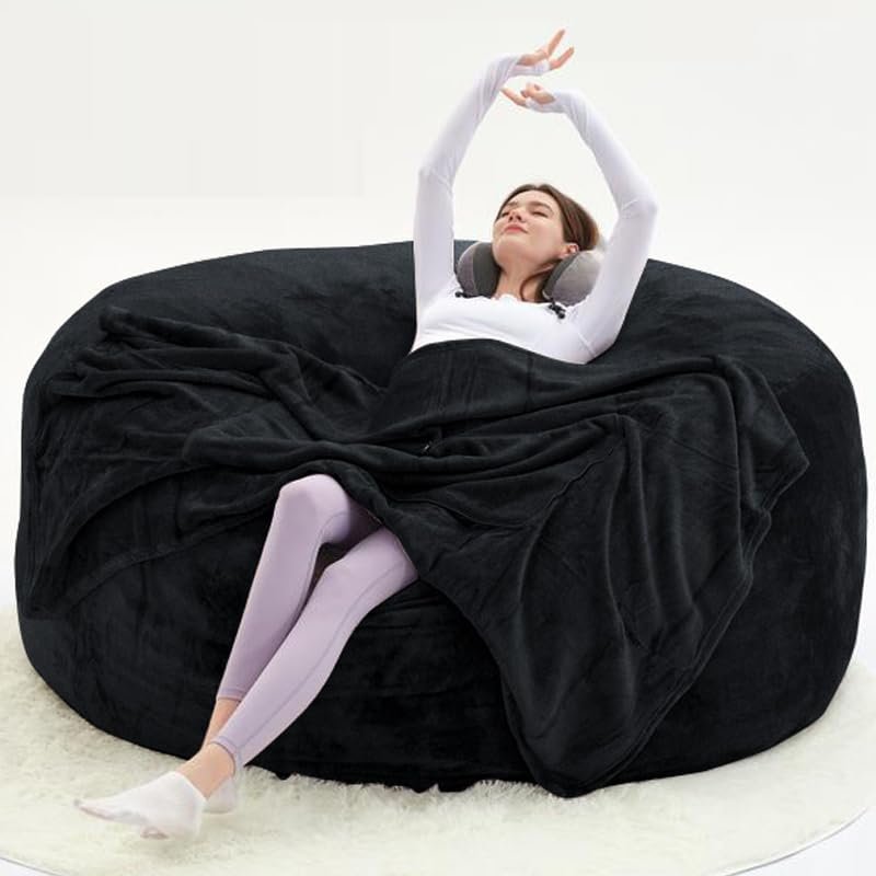 Bean Bag Chairs for AdultsBean Bag with Filler IncludedSoft Memory Foam ChairLiving Room Bean Bag Chairs for AdultsSuitable for Reading Chairs in bedrooms and Dormitories (Black, 6Ft)