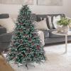 Naturalpowev Pre-Lit Christmas Tree 4ft/5ft/6ft/7ft/8ft/9ft/10ft, Artificial Xmas Tree with Pine Cone & Red Fruit, Metal Base, Indoor Holiday Party Office Home Store Decor,180cm/6ft view 1