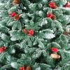 Naturalpowev Pre-Lit Christmas Tree 4ft/5ft/6ft/7ft/8ft/9ft/10ft, Artificial Xmas Tree with Pine Cone & Red Fruit, Metal Base, Indoor Holiday Party Office Home Store Decor,180cm/6ft view 4