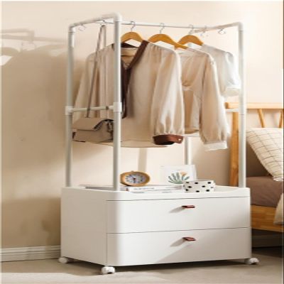 Bedside Table Clothes Hanger Bedside Table 2-in-1 Design with Wheels and Drawers Multi-Purpose Bedside Table Suitable for Bedrooms Living Rooms Vestibule(CH)