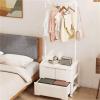 Bedside Table Clothes Hanger Bedside Table 2-in-1 Design with Wheels and Drawers Multi-Purpose Bedside Table Suitable for Bedrooms Living Rooms Vestibule(CH) view 3