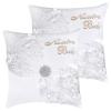 1 Pair of Wedding Kneeling Pillow Covers, 16X16 Inch Embroidered Nuestra Boda Kneeling Pillow, Satin and Lace Pearl Upscale Wedding Kneeling Pillow view 1