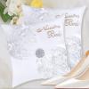 1 Pair of Wedding Kneeling Pillow Covers, 16X16 Inch Embroidered Nuestra Boda Kneeling Pillow, Satin and Lace Pearl Upscale Wedding Kneeling Pillow view 3