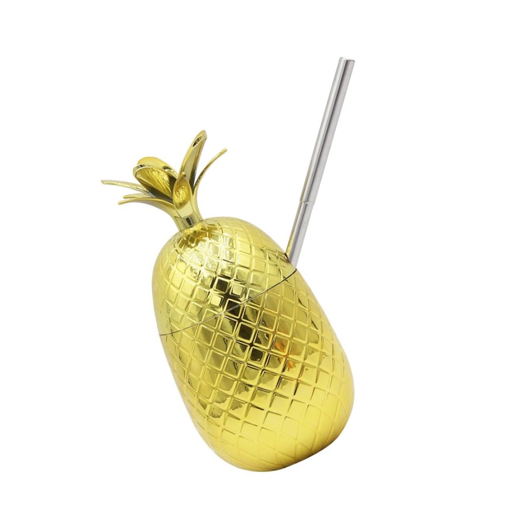 COLLBATH Pineapple Shape Cocktail Cup Stainless Steel Drink Tumbler Straw Creative Barware for Parties and Celebrations for Beer Cocktails and Fruit Drinks