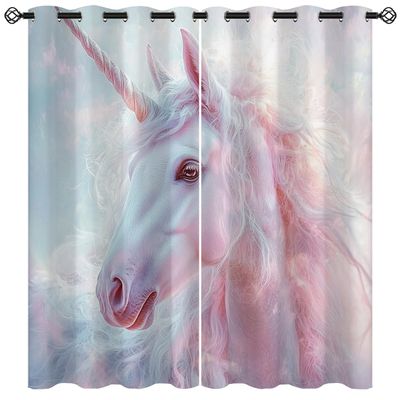 ONINUO Unicorn Blackout Curtains for Girls Boy Home Decor, Fantasy Unicorn Princess Animal Pink Grommet Thermal Insulated Drapes Darkening Window Curtain for Bedroom Living Room, 63 x 63 Inch