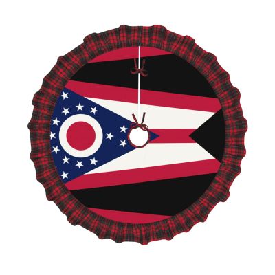 48" Christmas Tree Skirts  Ohio State Flag Retro Decorations for Home and Office - Lattice Ornaments for Xmas & New Year Parties