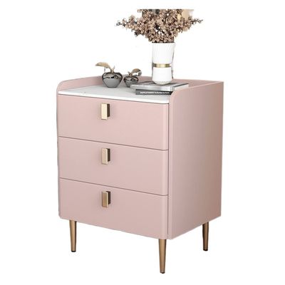 BABETRUE Bedstand Home White Bedside Table Three Tier Locker Bedroom Living Room Leather Bedside Cabinet Marble Countertop Locker Night Stand(B)