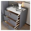 BABETRUE Bedstand Home White Bedside Table Three Tier Locker Bedroom Living Room Leather Bedside Cabinet Marble Countertop Locker Night Stand(B) view 2