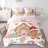 Erosebridal Cute Gingerbread Queen Bedding Set with Sheets, Pink Christmas Candy Xmas Tree Comforter, Winter Snowflake Bed Set 7 Piece with Fitted Sheet, Flat Sheet, Pillowcases view 1