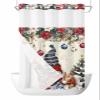 Christmas No Hooks Shower Curtain and Liner Set,Xmas Poinsettia Gnomes Snowflake Winter Tree Hotel Style Bathroom Shower Curtains Waterproof Small Stall Bath Spa Curtain with Sheer Window,36"x72" view 1