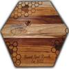Personalized Honey and the Bee Engraved Hexagon Teak Cutting Board for Housewarming or Wedding Gift and Charcuterie Serving Honeycomb Solid Hardwood (Small (6")) view 1