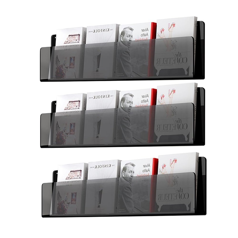 Acrylic Wall Magazine Rack Clear Wall Mounted Brochure Holder, Adjustable Hanging Magazine Holder for House Office Church Cafe Display (Color : 3PCS, Size : 80cm/35in)