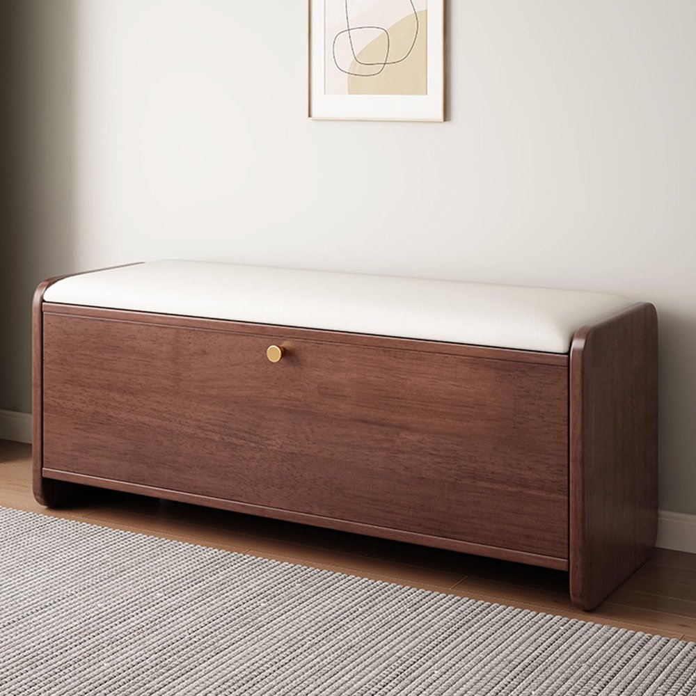 DIHRVTHC Shoe Bench Shoe Bench Entryway with Storage Entryway Shoe Bench Wooden Shoe Rack Bench Padded Seat Modern Shoe Cabinet Organizer with 2 Flip Drawers for Bedroom and Hallway(Off-White,80cm)