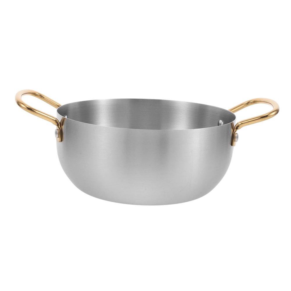 BRIGHTFUFU Ramen Pot Stainless Steel Double Handle Cooking Bowl Fast Heating Noodle Sauce Pot Compact Design for Easy Storage for Induction Stoves and Home Use