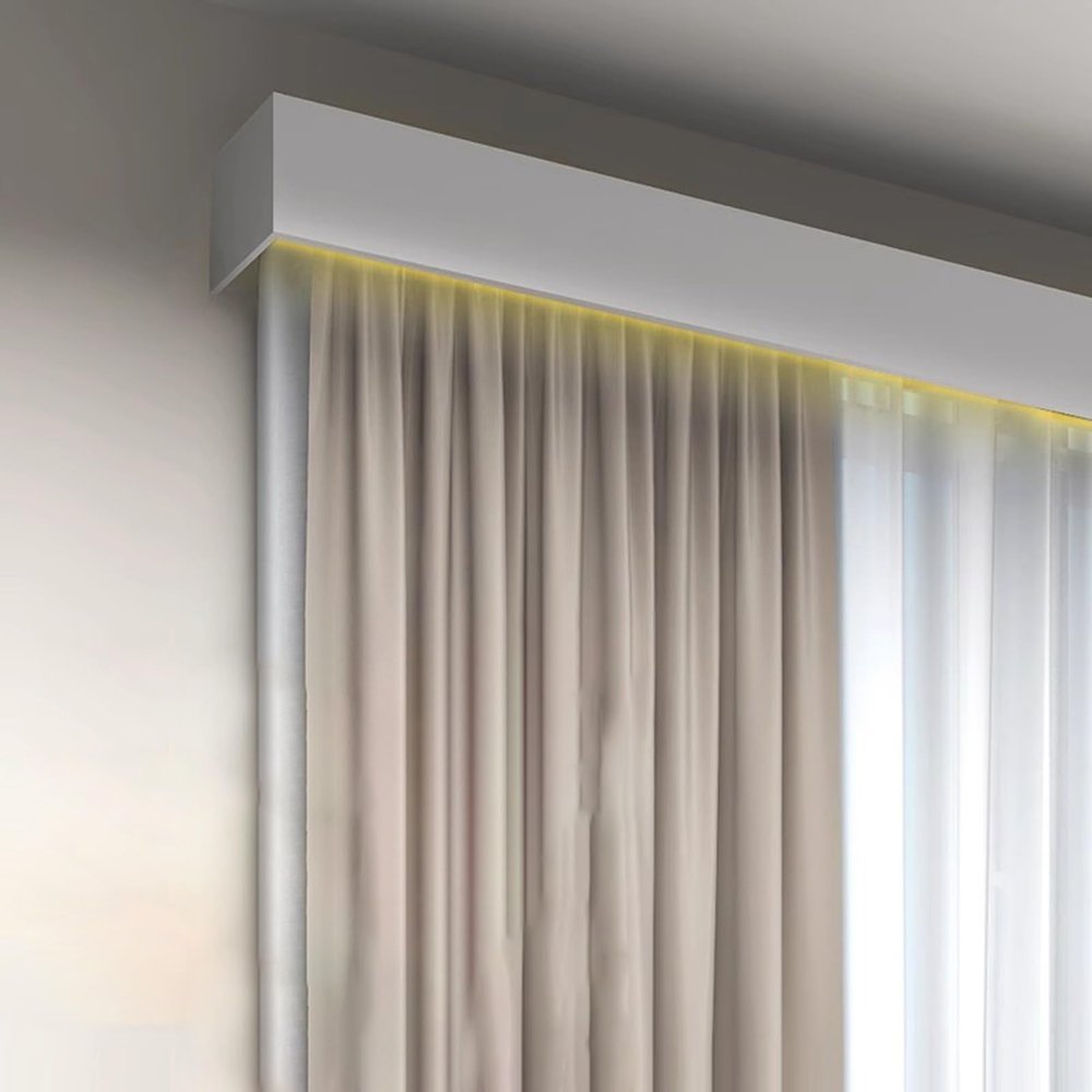 Jievmrs Curtain Track Curtain Valance Pelmet Ceiling Track System, Wall Mount Curtain Slide Rail Bracket Stopper for Ceiling, Single Track Curtain Box Cassette for Bathroom(/6.2m/20.3ft)