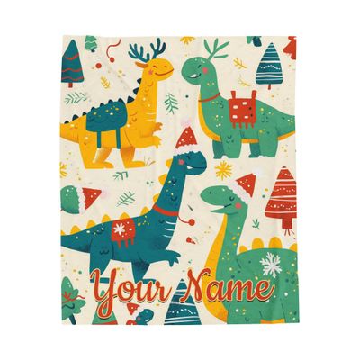 Personalized Velveteen Plush Dinosaur Blanket for Kids  Custom Name, Soft Cozy Throw for Boys & Girls,Bedroom Decor